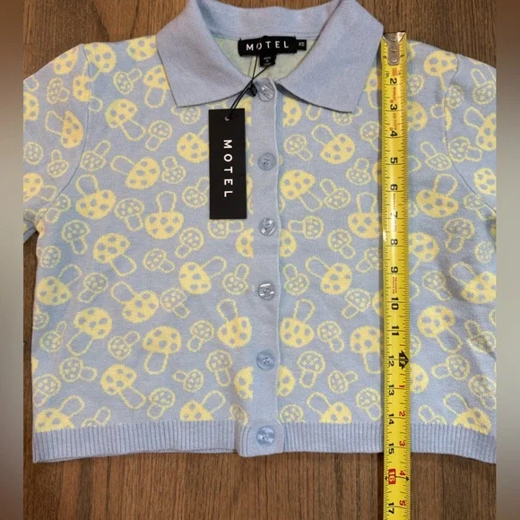 NEW Motel Rocks Baby Shroom Cropped Cardigan-Baby Blue/Yellow-Size XS - Picture 3 of 8